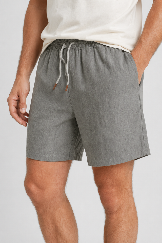NOMU | Men's Linen Blend Shorts – Drawstring Elastic Waist Casual Design