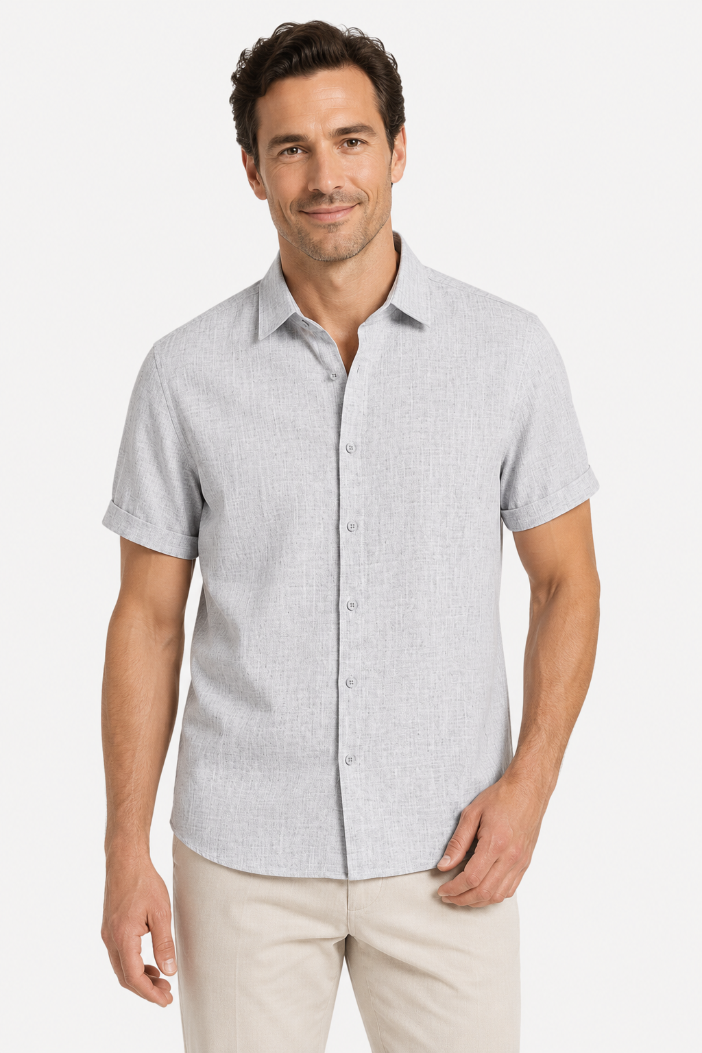 NOMU | Men's Linen Blend Shirt – Short Sleeve Casual Button Design