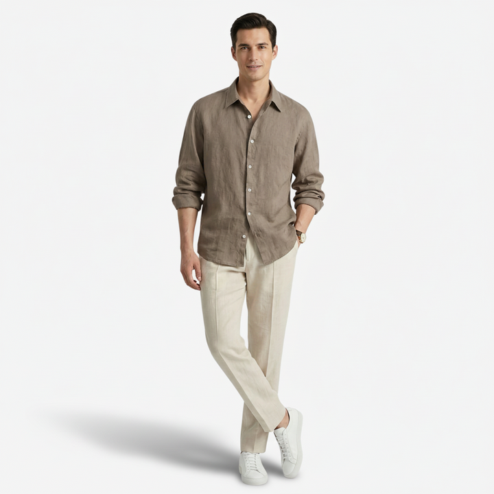 NOMU | Men's Linen Button Up Shirt – Lightweight Long Sleeve Casual Design