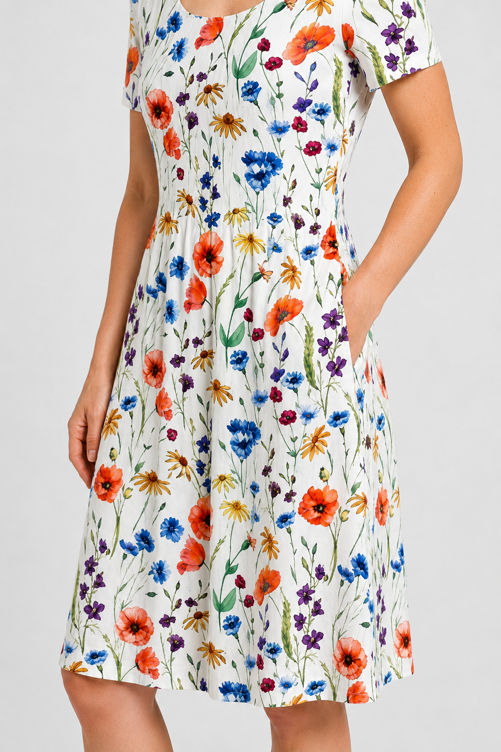 NOMU | Women's Floral Print Midi Dress – Short Sleeve Relaxed Fit