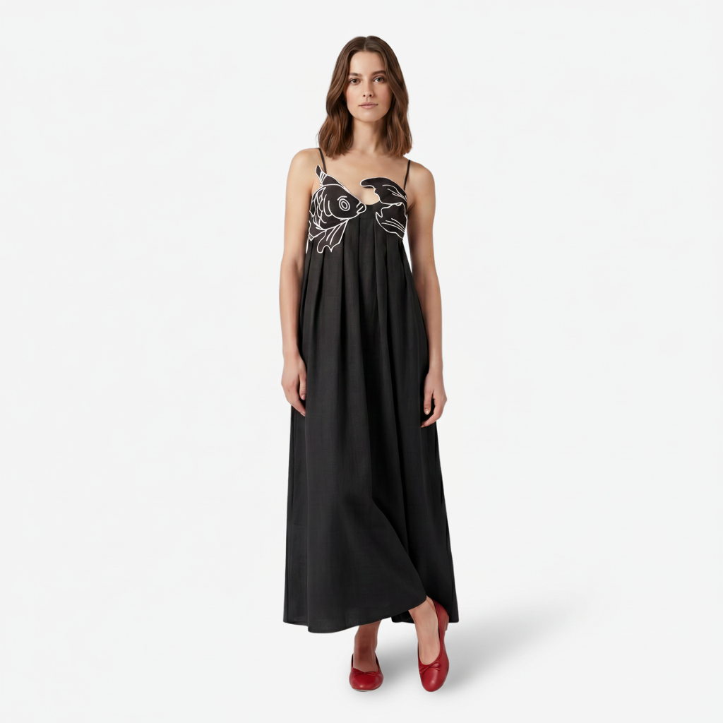 NOMU | Women's Maxi Dress – Spaghetti Strap Graphic Print Relaxed Fit Design