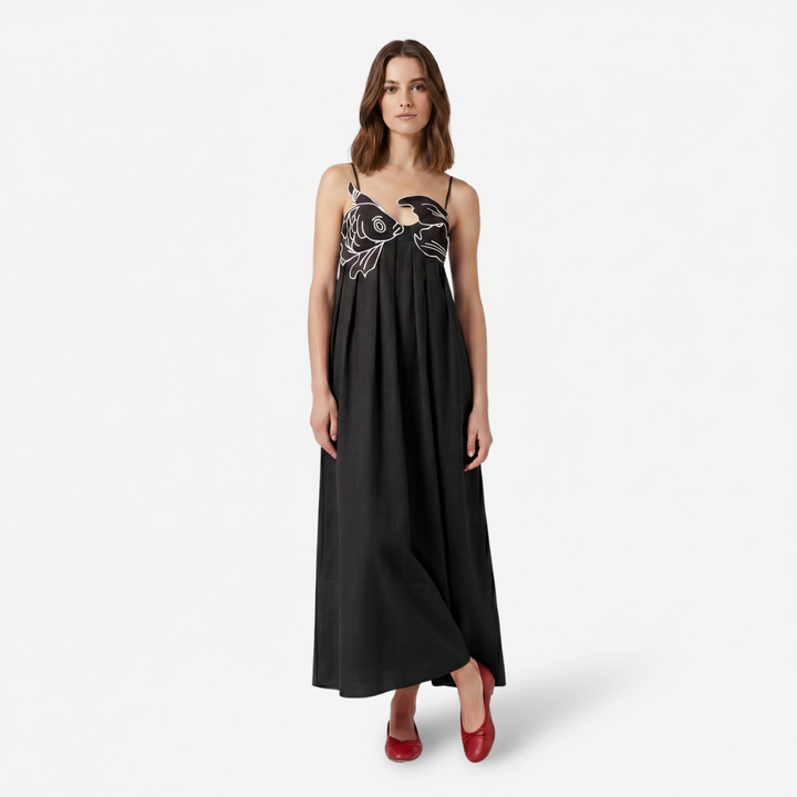 NOMU | Women's Maxi Dress – Spaghetti Strap Graphic Print Relaxed Fit Design