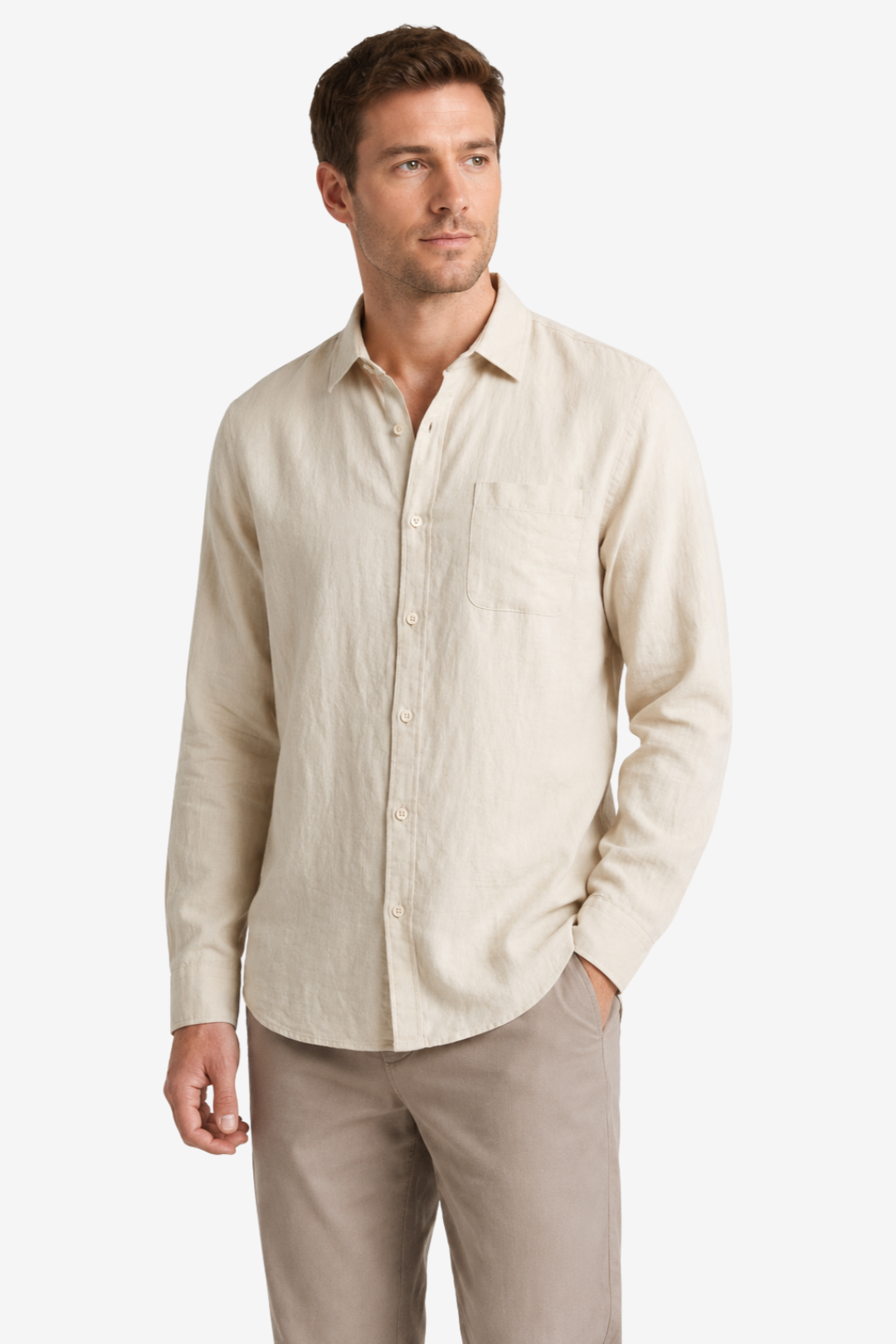 NOMU | Men's Linen Blend Button Down Shirt – Casual Long Sleeve Minimalist Top