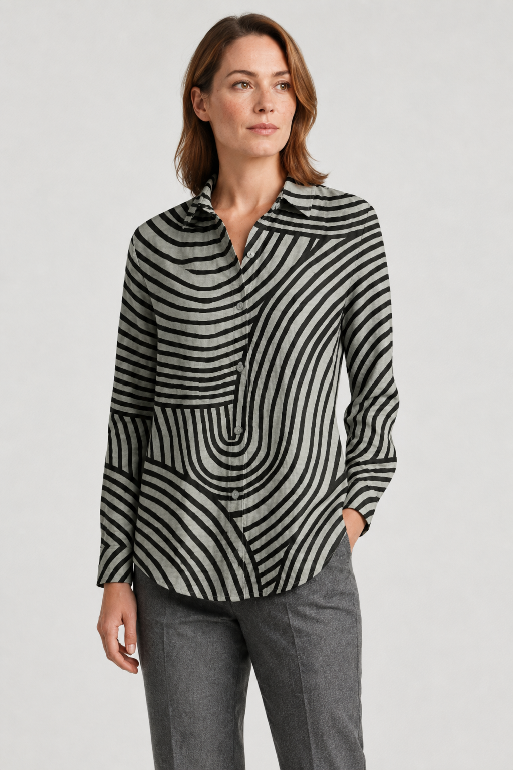 NOMU | Women’s Long Sleeve Abstract Print Button Blouse