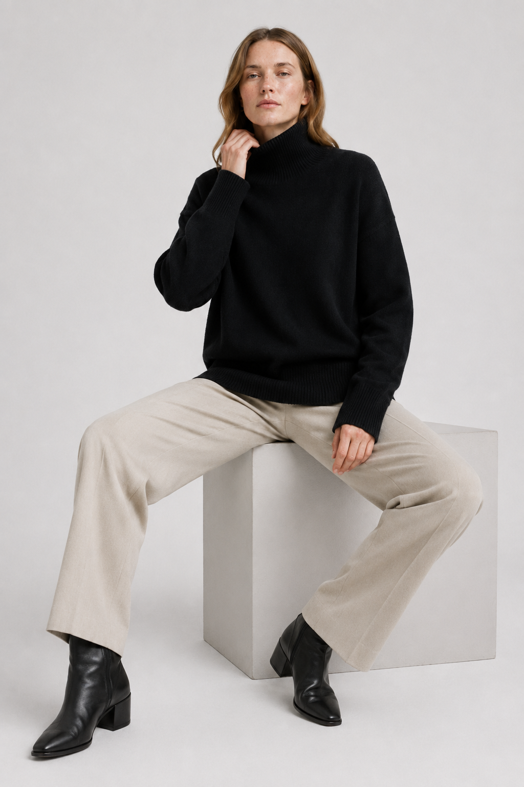 NOMU | Women's Oversized Turtleneck Sweater – Soft Relaxed Knit Pullover