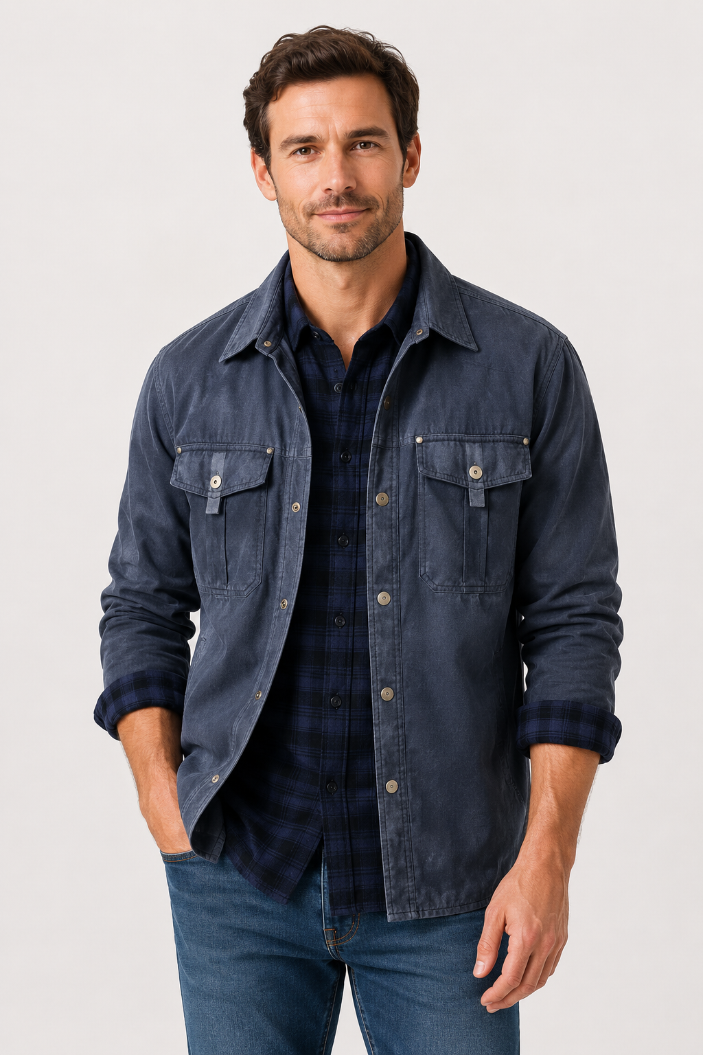 NOMU | Men's Utility Jacket Shirt – Button-Up Long Sleeve Casual Overshirt