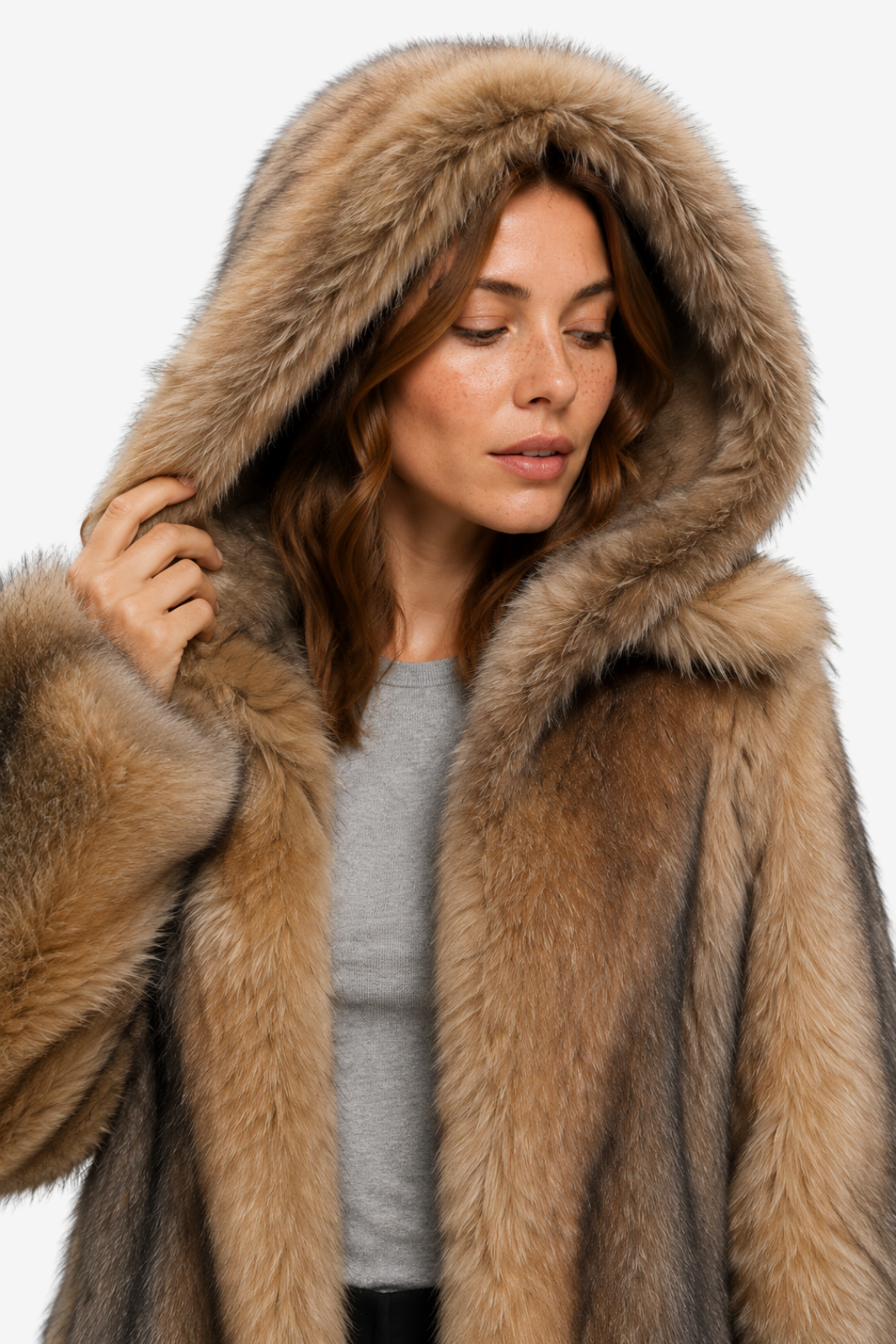 NOMU | Women's Long Hooded Coat – Faux Fur Finish with Single-Button Closure