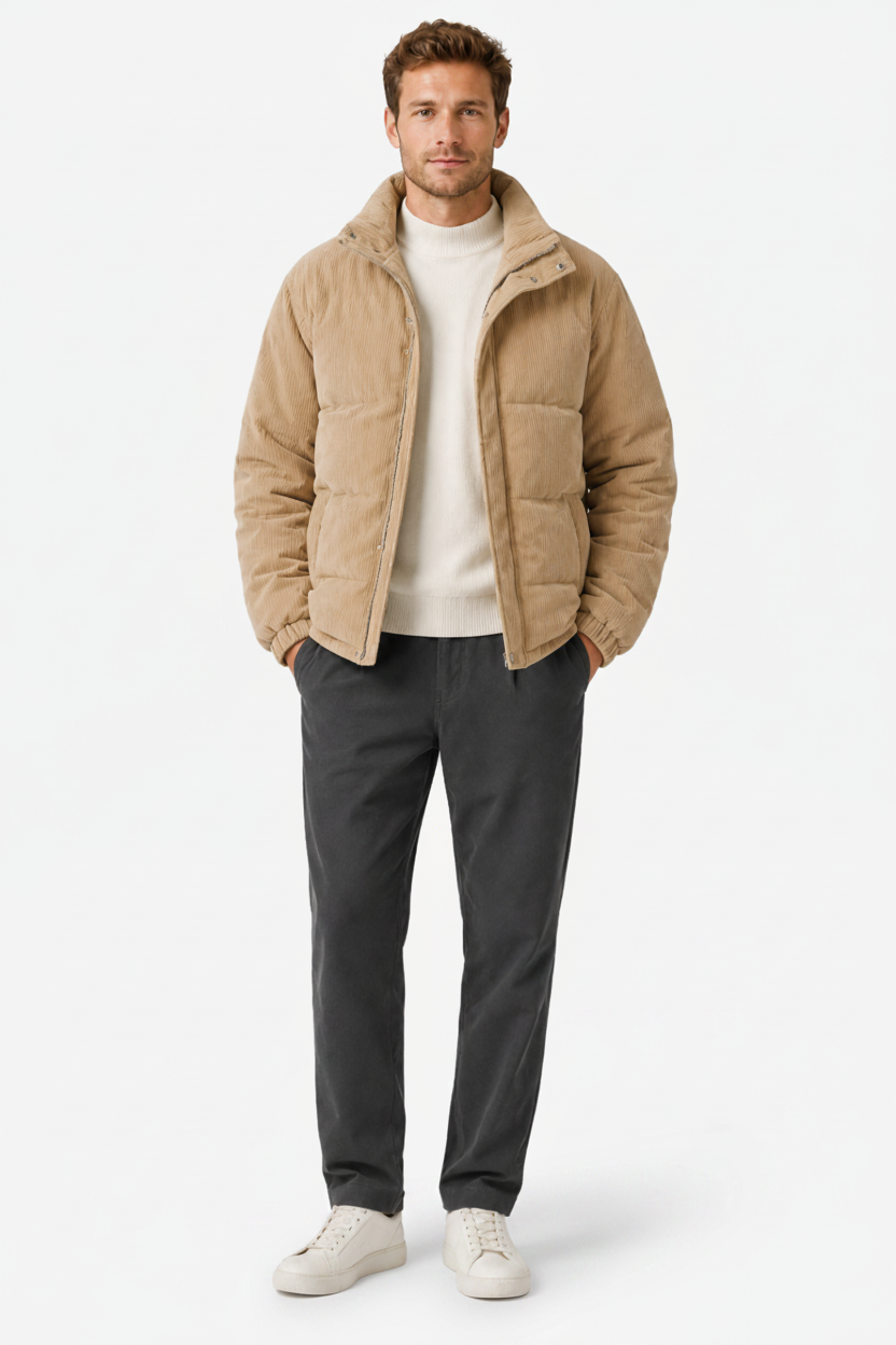 NOMU | Men's Puffer Jacket – Stand Collar Corduroy Casual Design