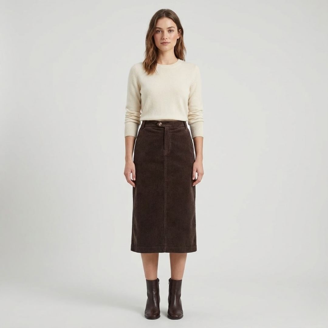 NOMU | Women's Corduroy Midi Skirt – High Waisted Straight Pencil Skirt