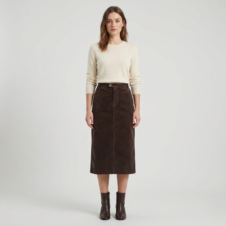 NOMU | Women's Corduroy Midi Skirt – High Waisted Straight Pencil Skirt