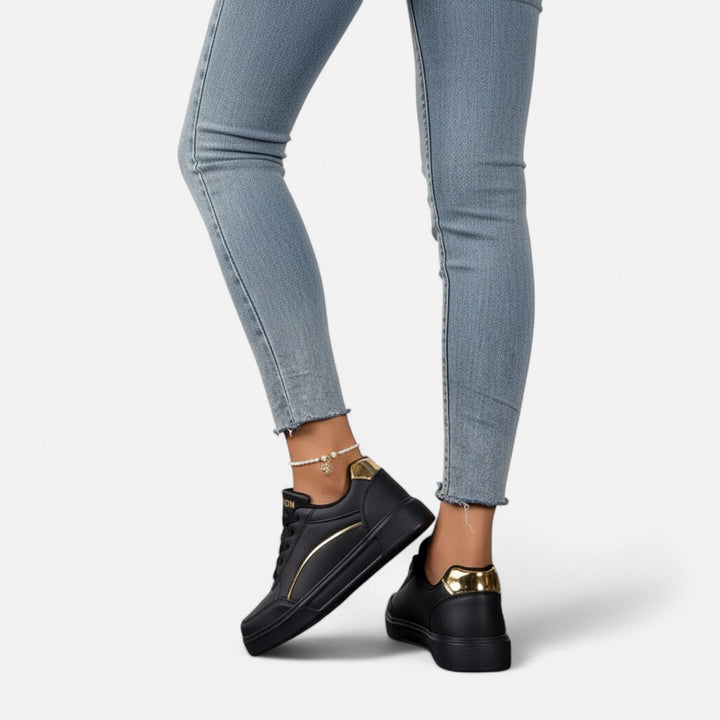 Women’s Lace-Up Sneakers – Golden Elegance