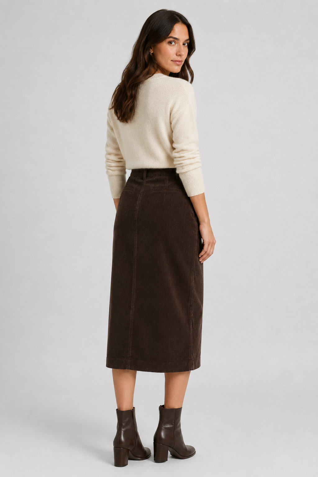 NOMU | Women's Corduroy Midi Skirt – High Waisted Straight Pencil Skirt