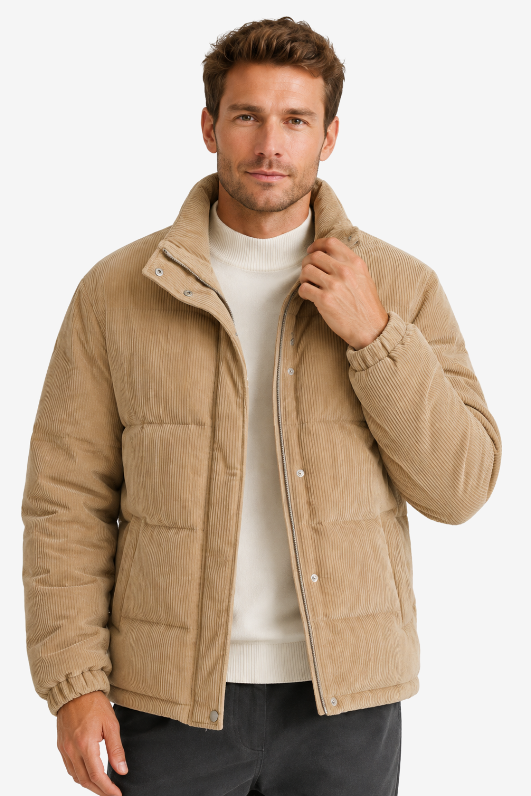 NOMU | Men's Puffer Jacket – Stand Collar Corduroy Casual Design