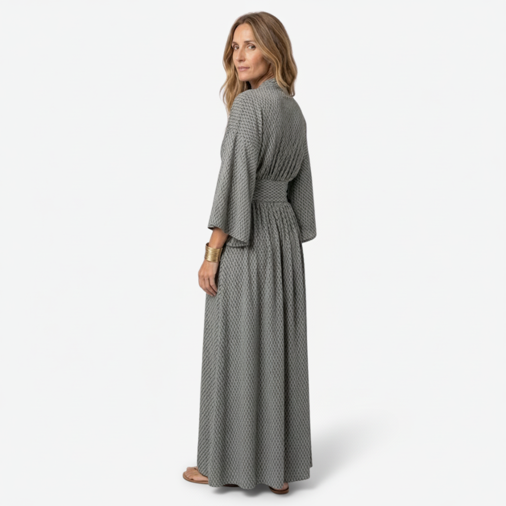 NOMU | Women's Printed Empire Waist Maxi Dress – Elegant Long Sleeve Boho Dress