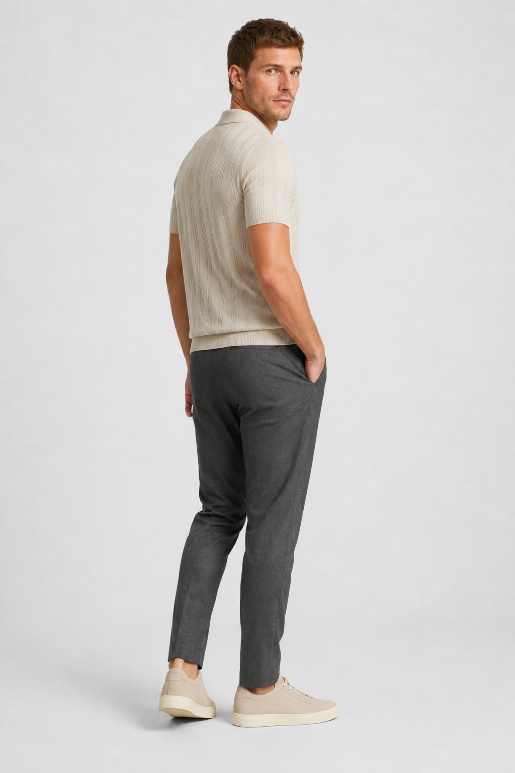 NOMU | Men’s Textured Vertical Stripe Knit Polo Shirt