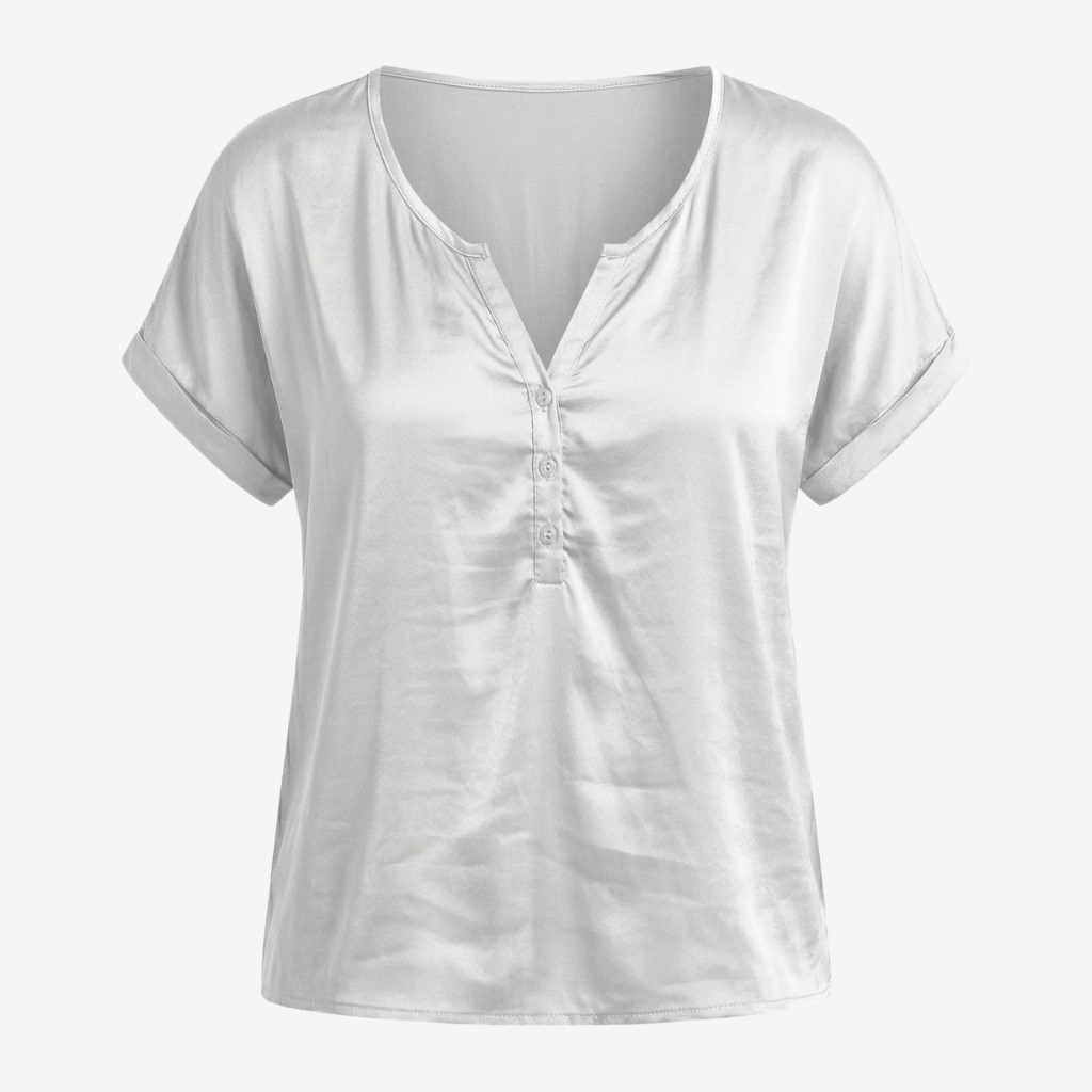 NOMU | Women’s V-Neck Button Detail Short Sleeve Blouse