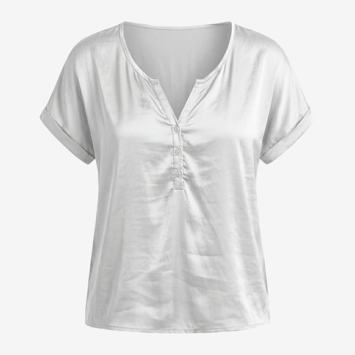 NOMU | Women’s V-Neck Button Detail Short Sleeve Blouse