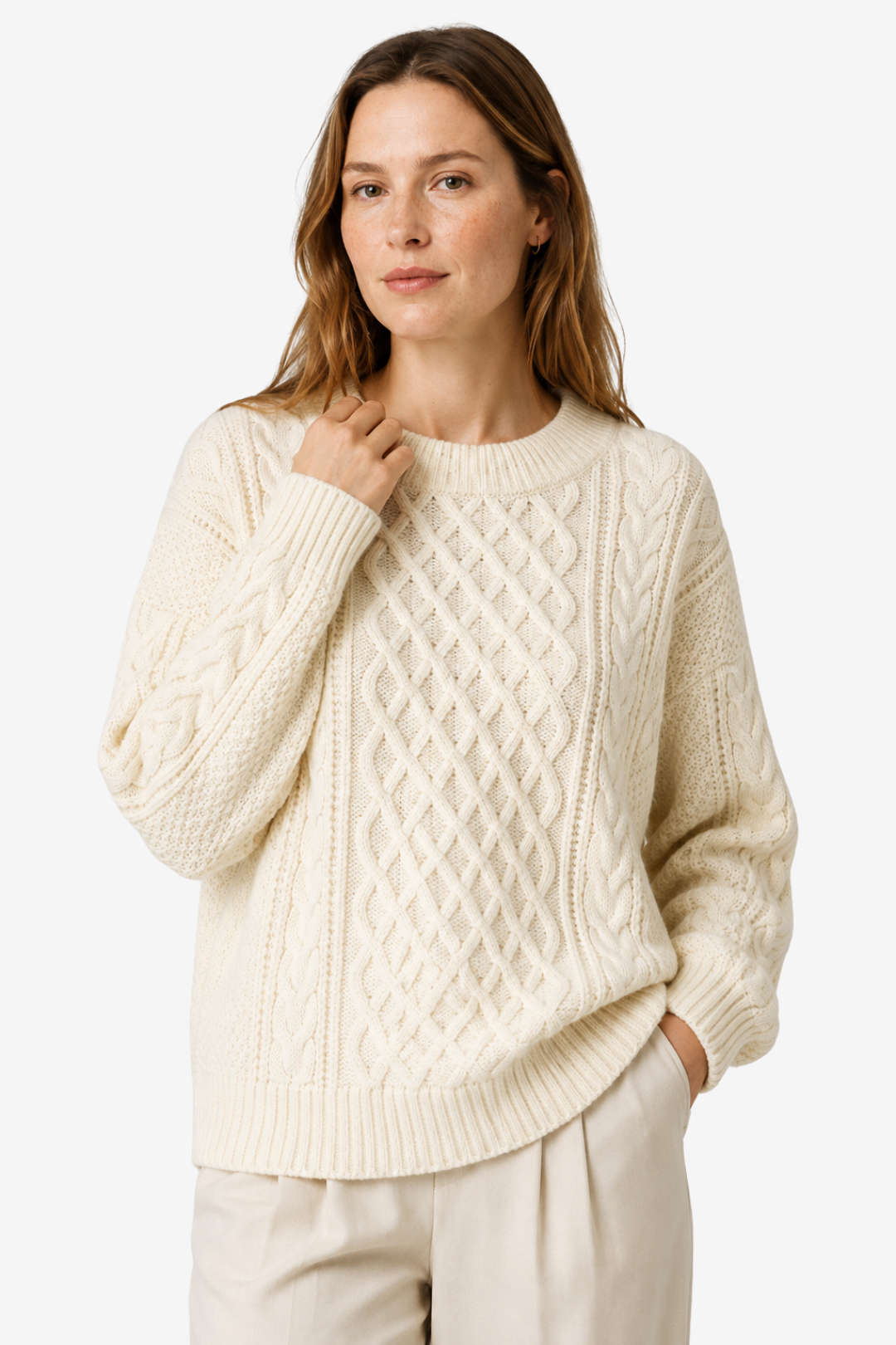 NOMU | Women's Cable Knit Sweater – Textured Crew Neck Relaxed Design