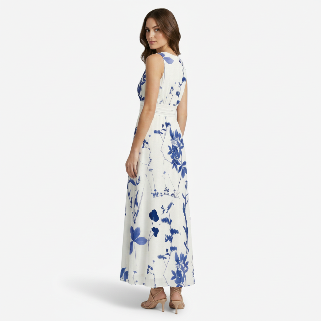 NOMU | Women's Floral V-Neck Maxi Dress – Elegant Sleeveless Flowing Summer Dress