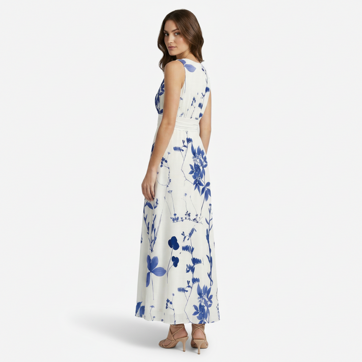 NOMU | Women's Floral V-Neck Maxi Dress – Elegant Sleeveless Flowing Summer Dress