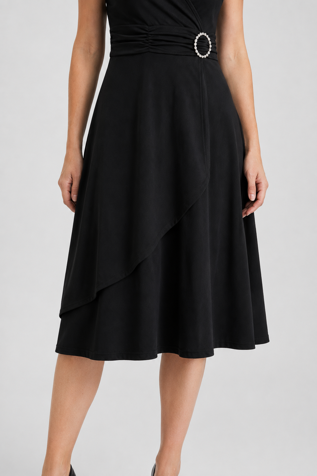 NOMU | Women's Elegant Wrap Midi Dress – Short Sleeve V-Neck Party Dress