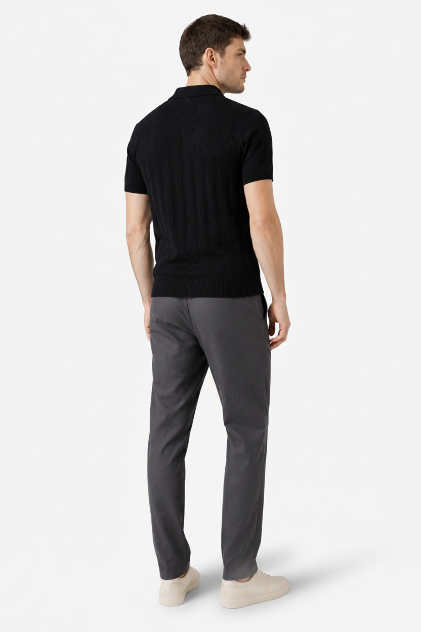 NOMU | Men's Textured Knit Polo Shirt – Slim Fit Smart Casual Short Sleeve Top
