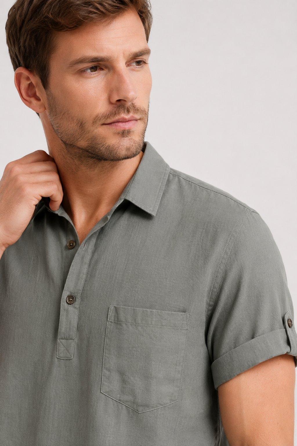 NOMU | Men's Short Sleeve Linen Polo Shirt – Relaxed Smart Casual Top