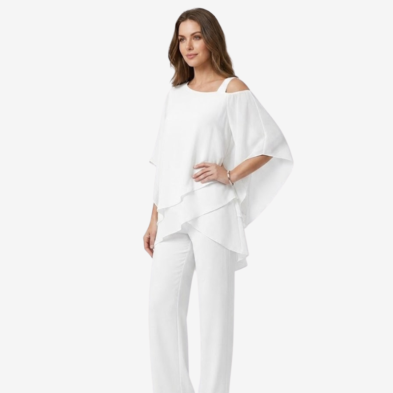 NOMU | Women's Elegant Chiffon Overlay Pant Set – Flowing Evening Two-Piece Outfit