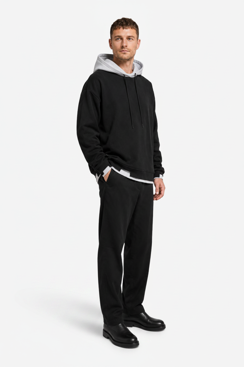 NOMU | Men's Layered Hoodie – Contrast Hood Relaxed Pullover Design