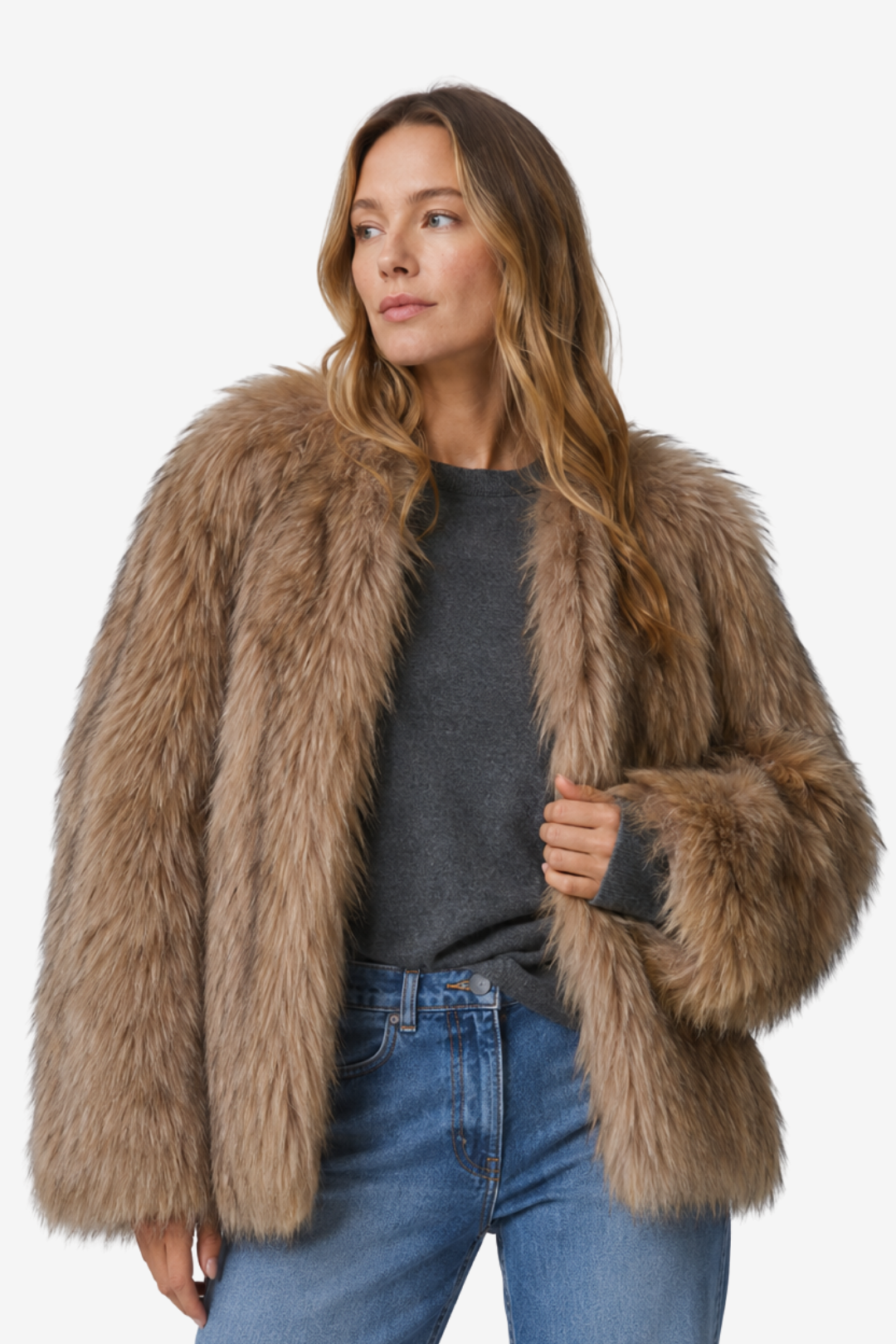 NOMU | Women's Faux Fur Jacket – Plush Texture Relaxed Winter Design