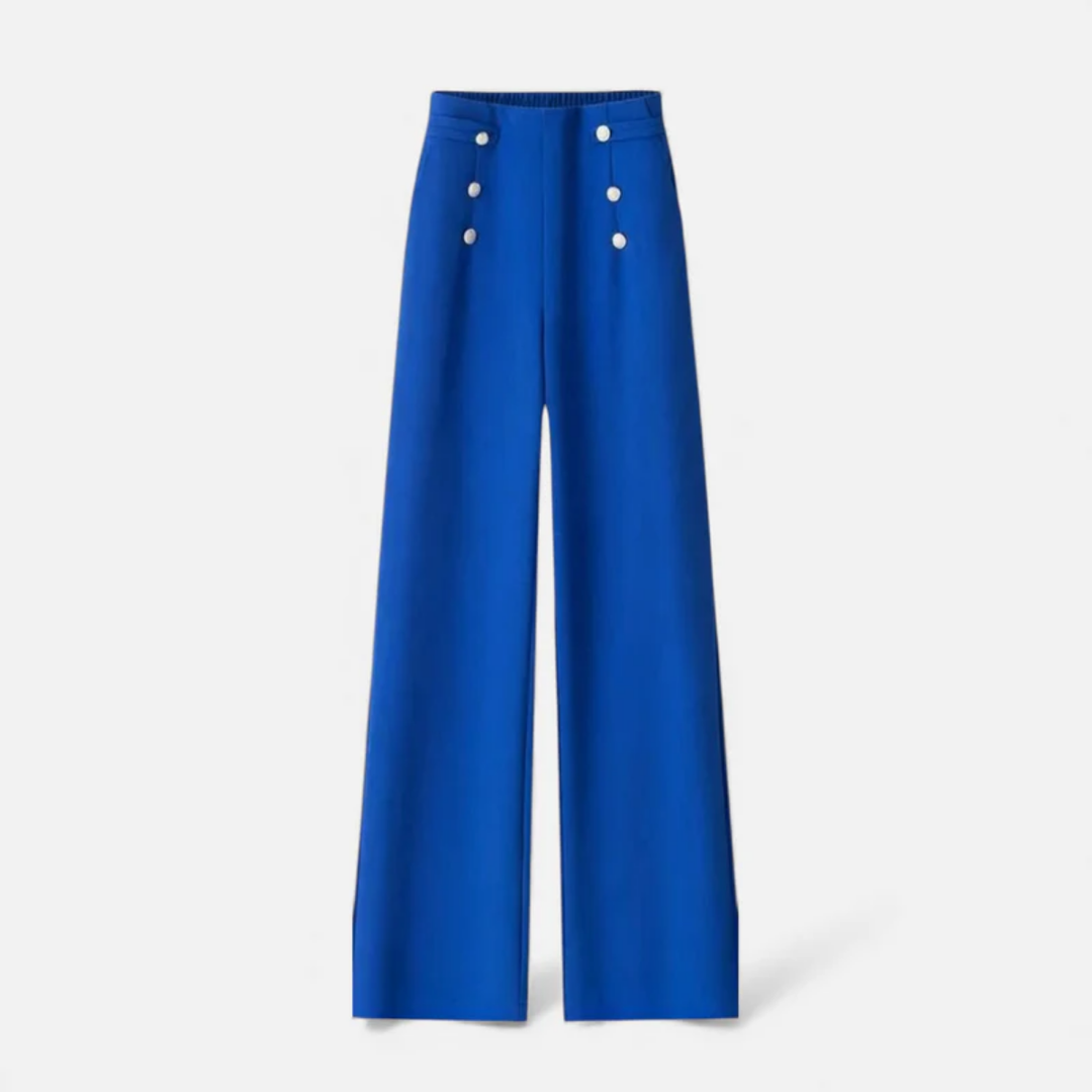 NOMU | Women's High-Waisted Wide Leg Trousers – Elegant Button Detail Palazzo Pants