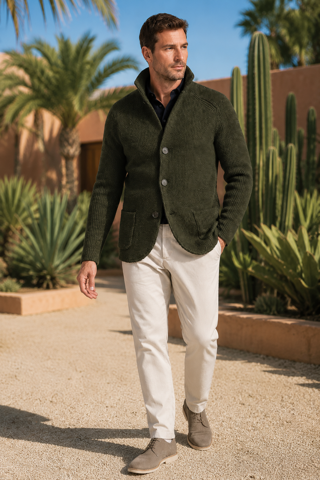 NOMU | Men's Textured Knit Blazer Cardigan – Smart Casual Button-Up Sweater Jacket