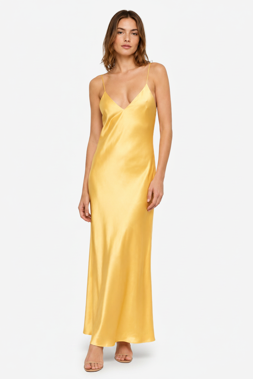 NOMU | Women's Satin Slip Maxi Dress – Elegant Spaghetti Strap Evening Dress