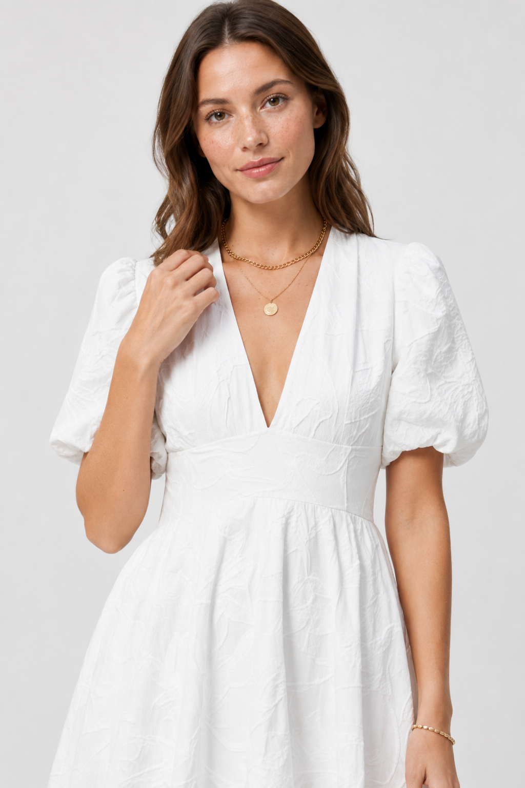 NOMU | Women's Mini Dress – V Neck Puff Sleeve A Line Design
