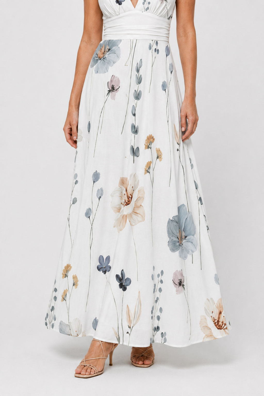 NOMU | Women's Floral V-Neck Maxi Dress – Elegant Sleeveless Flowing Summer Dress