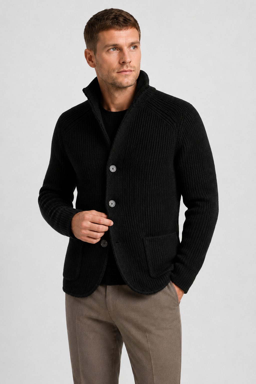NOMU | Men's Textured Knit Blazer Cardigan – Smart Casual Button-Up Sweater Jacket
