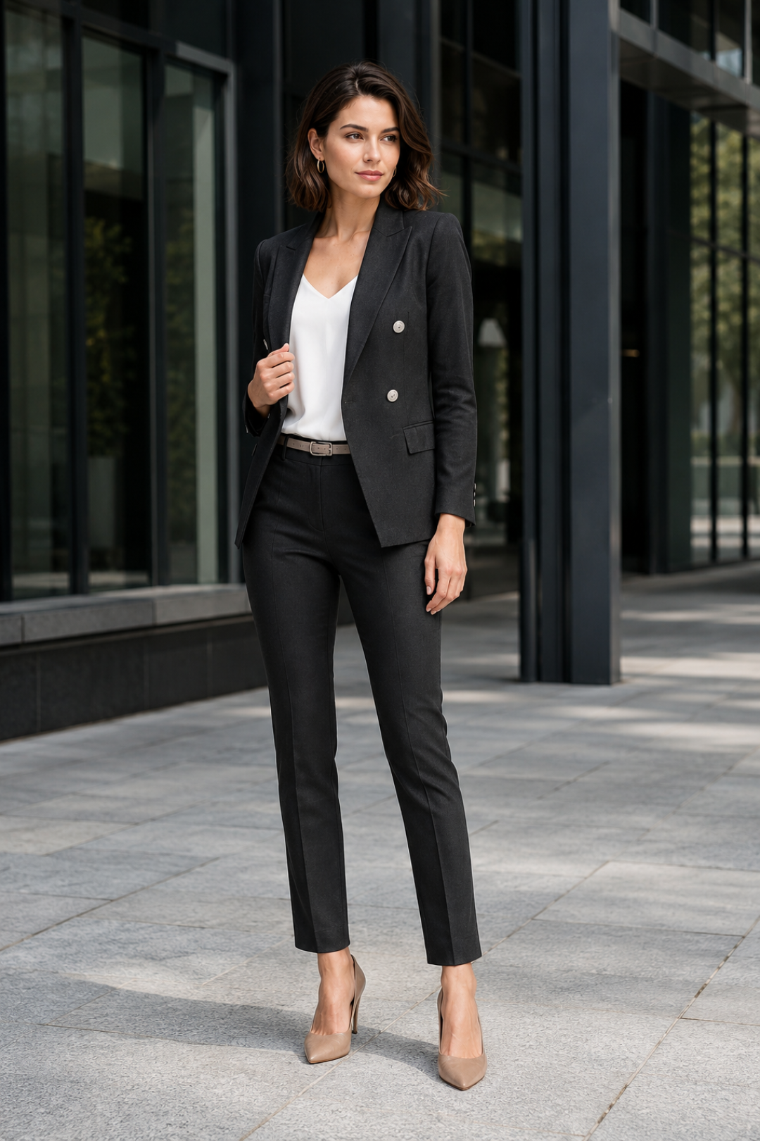 NOMU | Women's Two Piece Suit Set – Double-Breasted Blazer Tailored Trousers Design