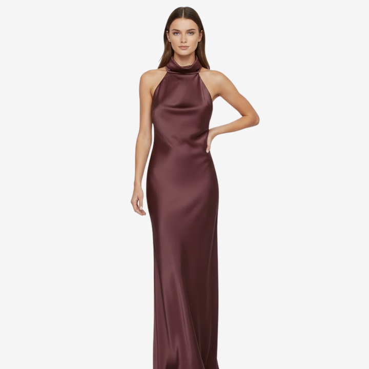 NOMU | Women's Satin Halter Maxi Dress – Elegant Sleeveless Evening Gown