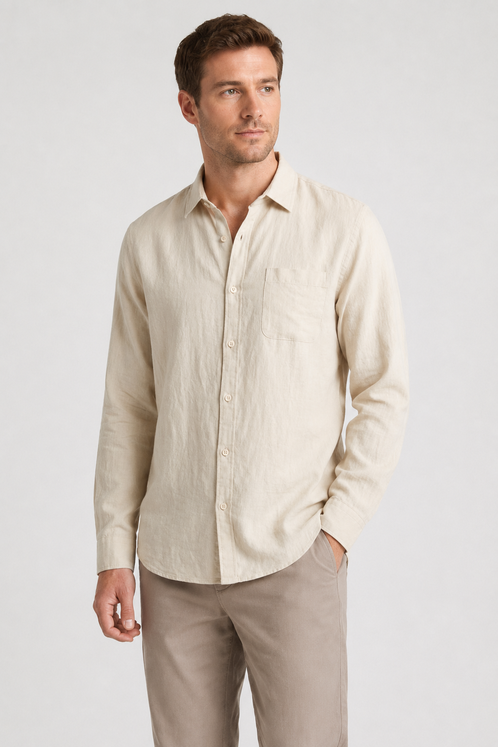 NOMU | Men's Linen Blend Button Down Shirt – Casual Long Sleeve Minimalist Top