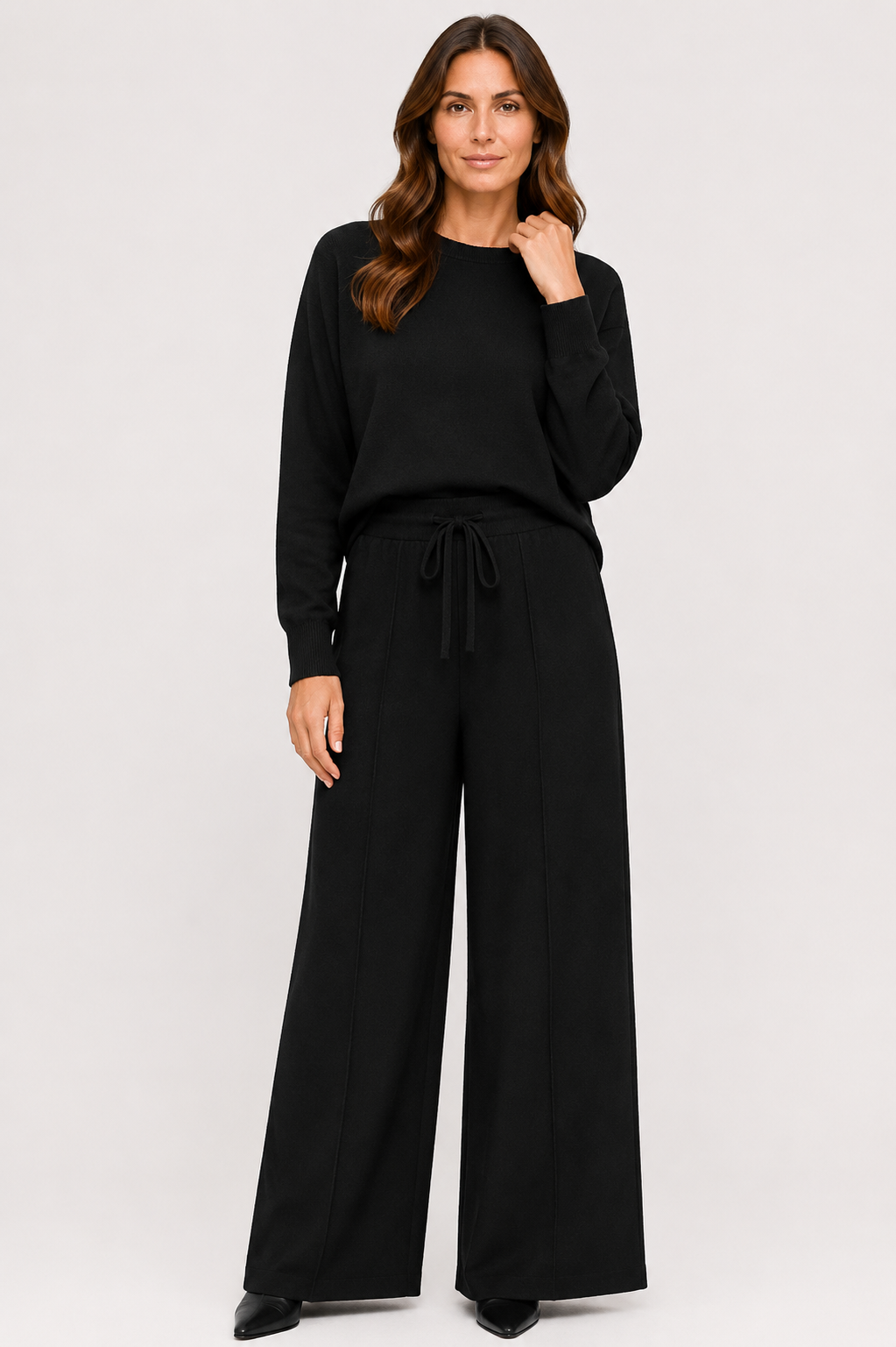 NOMU | Women's Knit Wide Leg Pants – Soft Drawstring Lounge Trousers