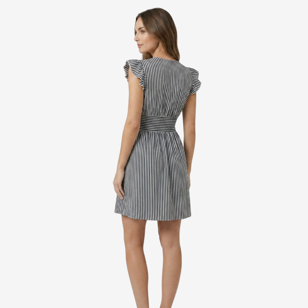 NOMU | Women's Striped Mini Dress – Ruffle Sleeve Smocked Waist Design