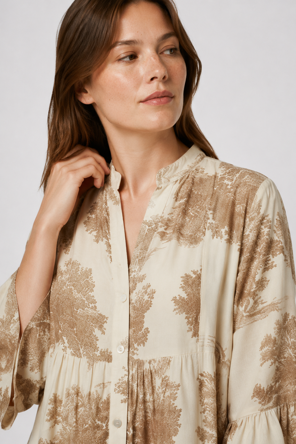 NOMU | Women's Vintage Floral Tiered Maxi Dress – Elegant Long Sleeve Flowing Dress