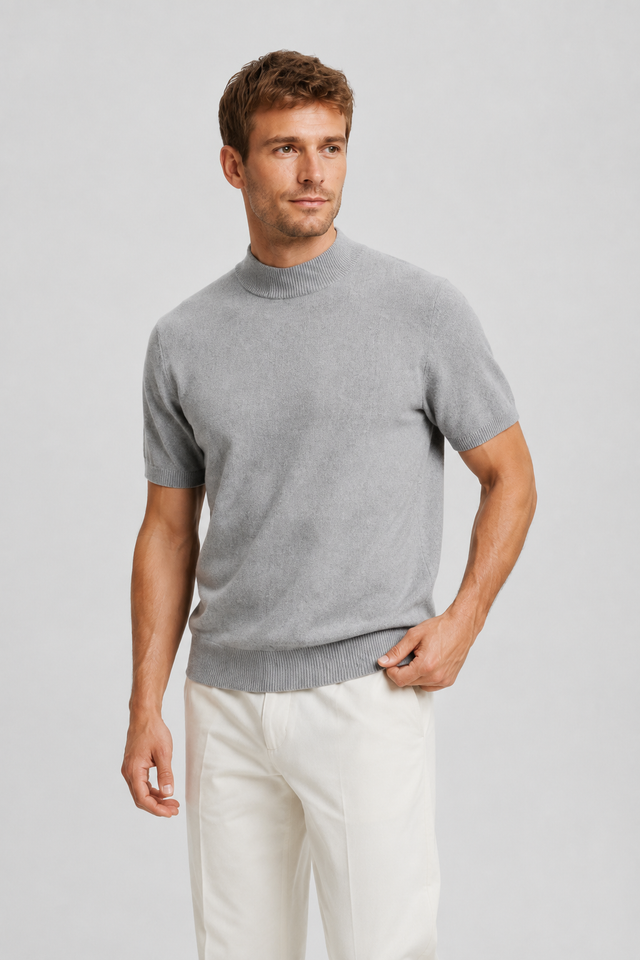 NOMU | Men's Knit Mock Neck Shirt – Minimalist Short Sleeve Design