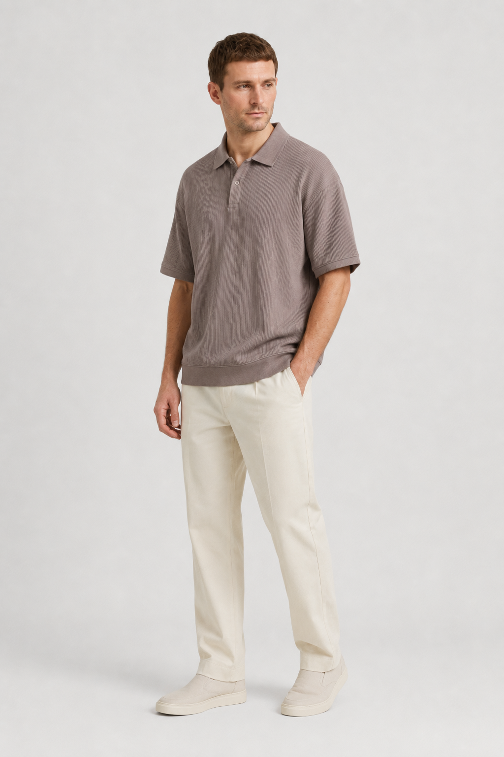 NOMU | Men's Ribbed Knit Polo Shirt – Casual Relaxed Fit Short Sleeve Top