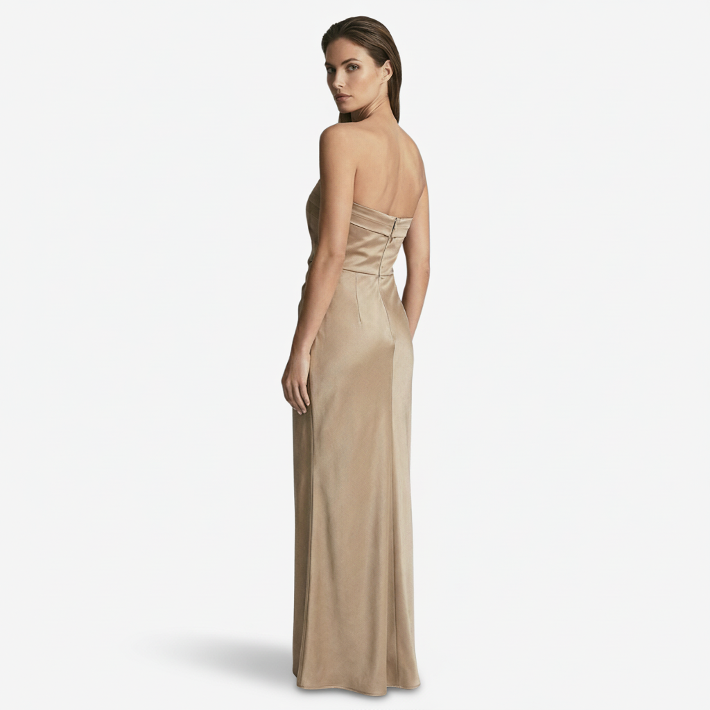NOMU | Women's Strapless Satin Maxi Dress – Elegant Minimalist Evening Gown