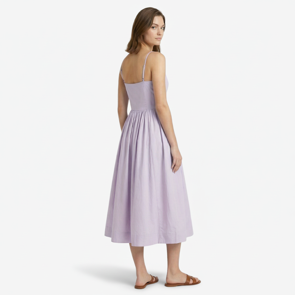 NOMU | Women's Sleeveless Square Neck Midi Dress – Elegant A-Line Casual Party Dress
