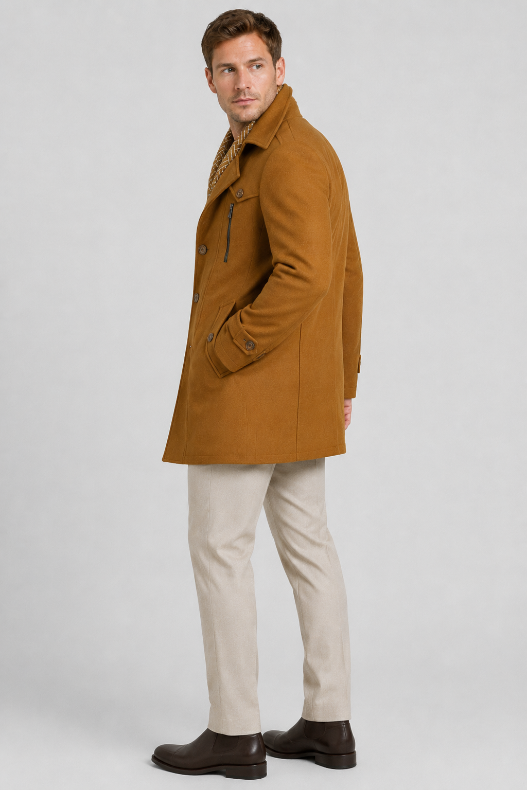 NOMU | Men's Wool Blend Military Overcoat – Tailored Button Front Coat