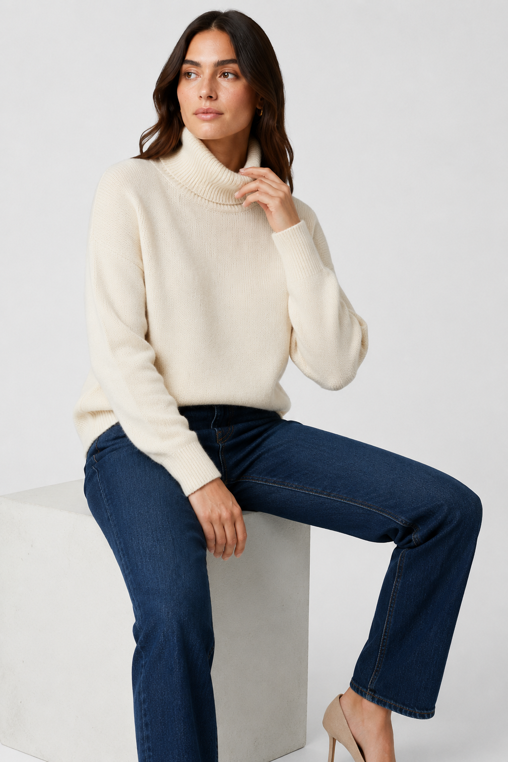 NOMU | Women's Oversized Turtleneck Sweater – Soft Relaxed Knit Pullover