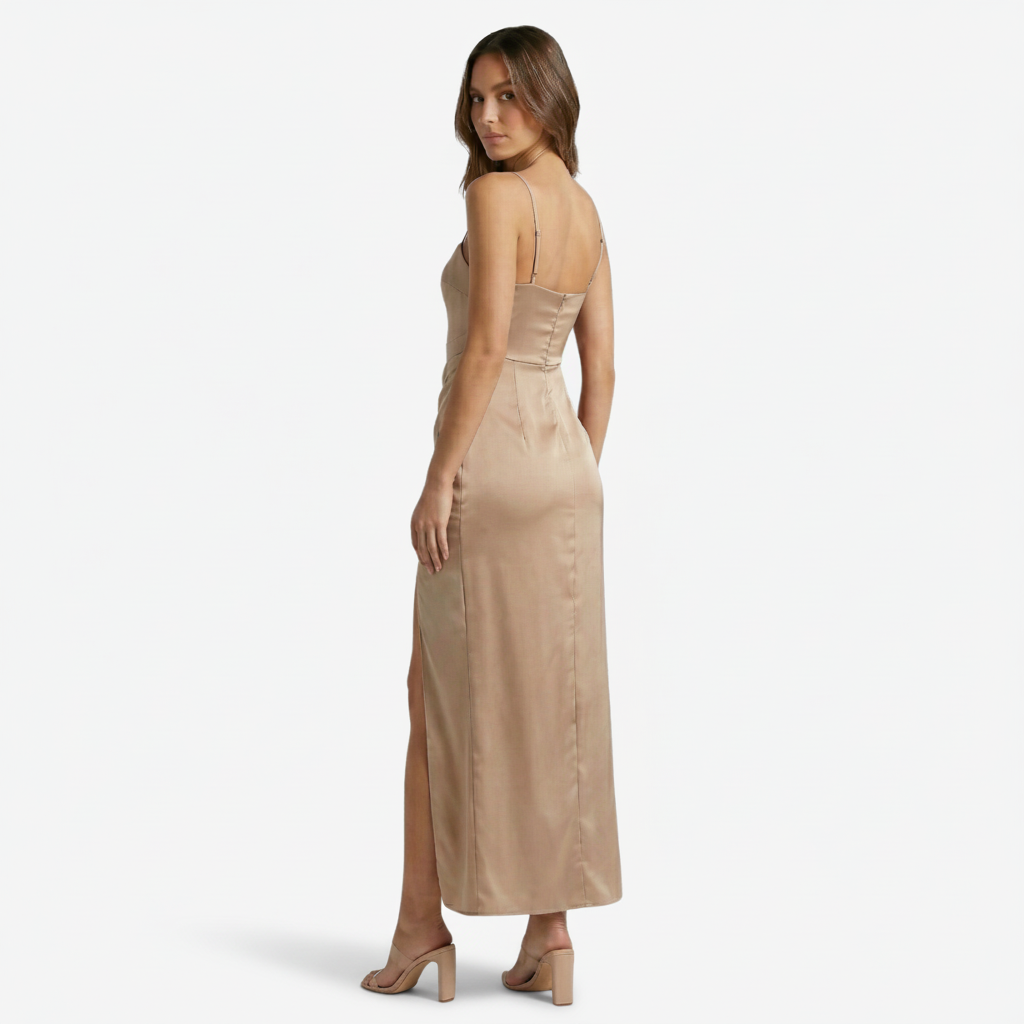 NOMU | Women's Satin Slip Maxi Dress – Elegant Spaghetti Strap Evening Dress