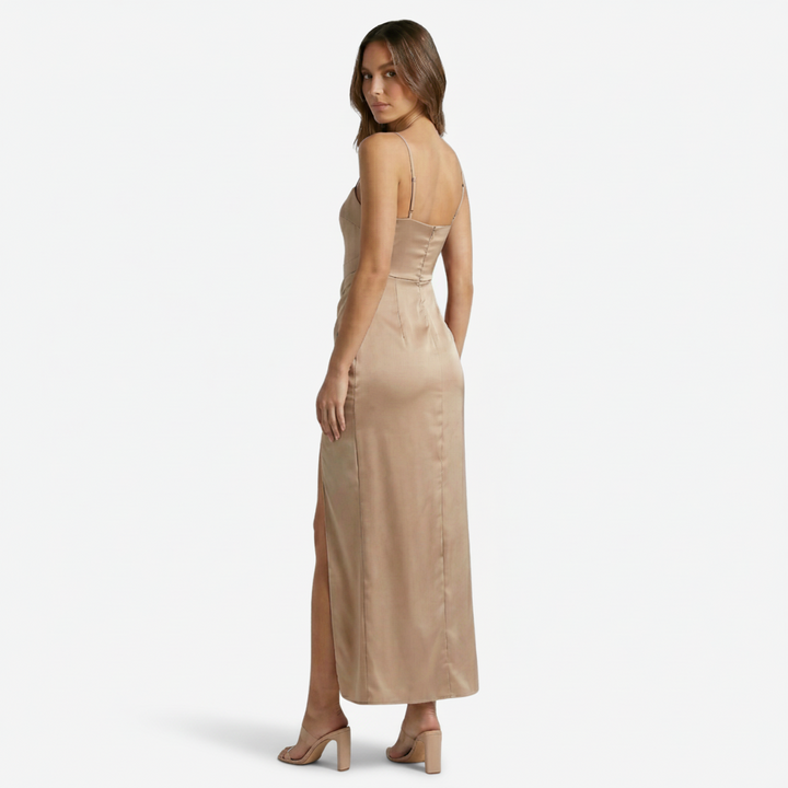 NOMU | Women's Satin Slip Maxi Dress – Elegant Spaghetti Strap Evening Dress
